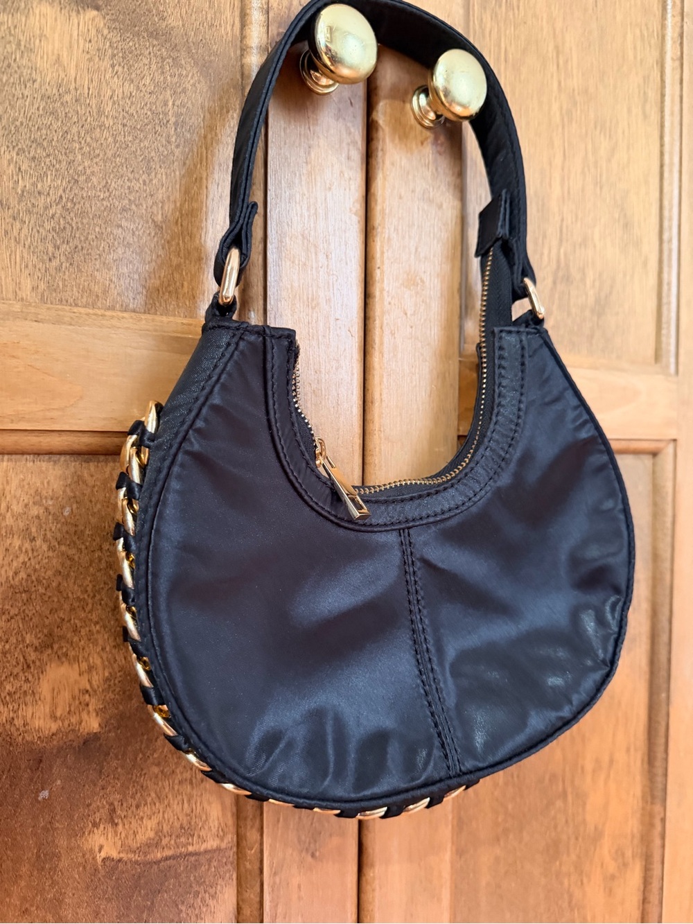 Topshop Black Crescent Mini Bag with Gold Chain Accent